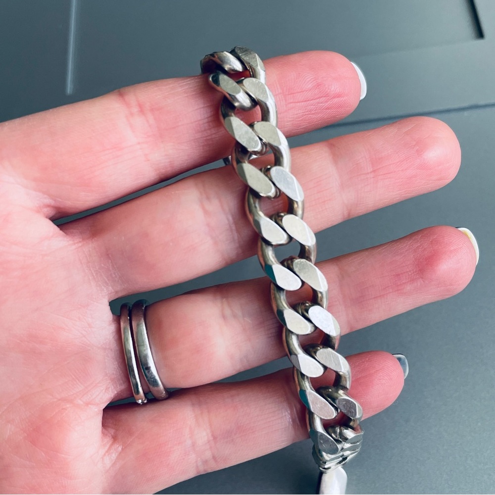 🎉Sold🎉 Italian Bold Solid Sterling Silver Cuban Link Curb Chain Men’s Bracelet - Picture 2 of 7